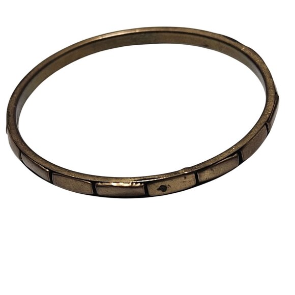Vintage 1975 Gold Tone Metal Bangle Bracelet Engraved Design Minimalist Fashion - Picture 1 of 4